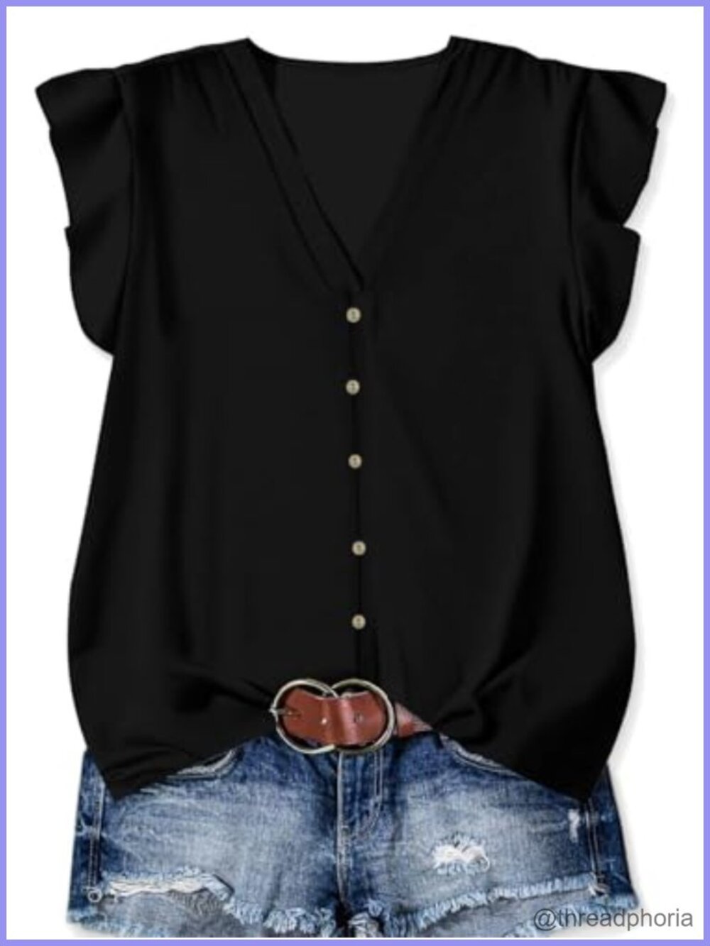 Women's Summer Tunic Top V-Neck Ruffle Sleeve Flowy Blouse